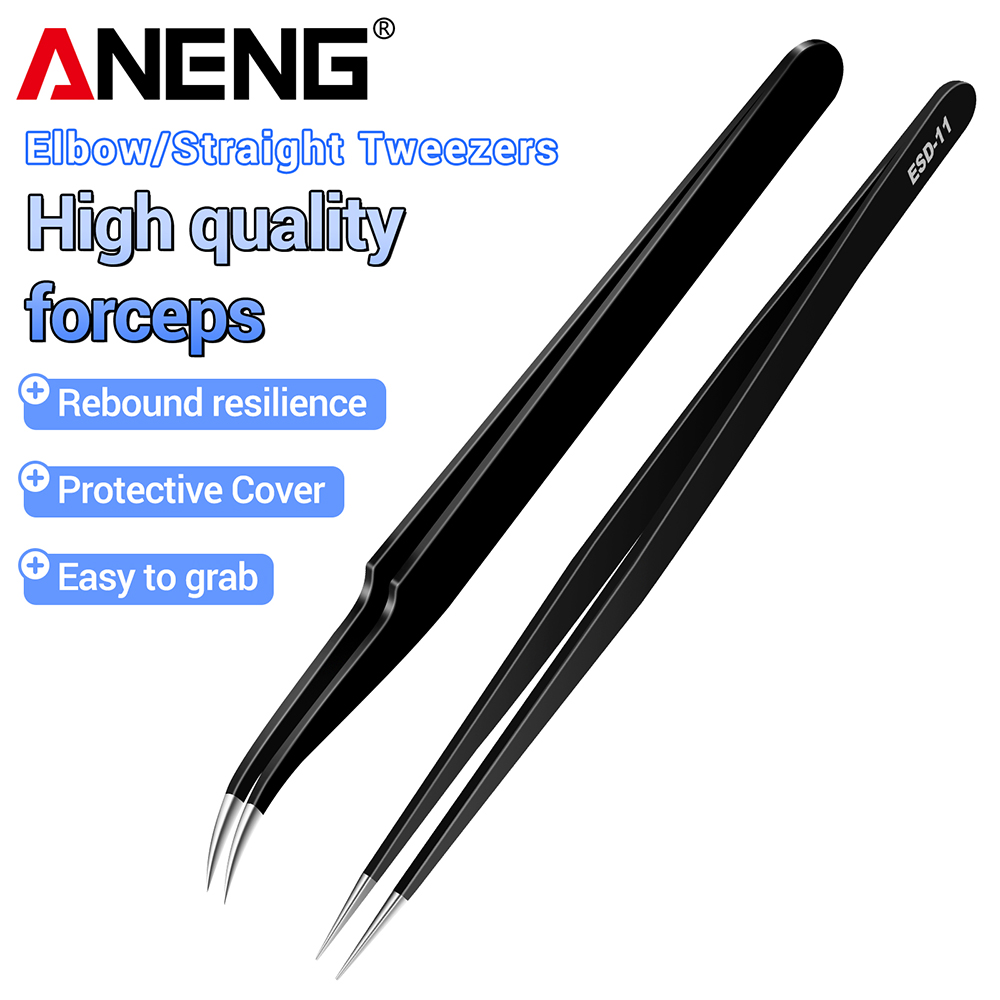 Smd Tweezer Set - ANENG Stainless Steel Tweezers Curved Straight